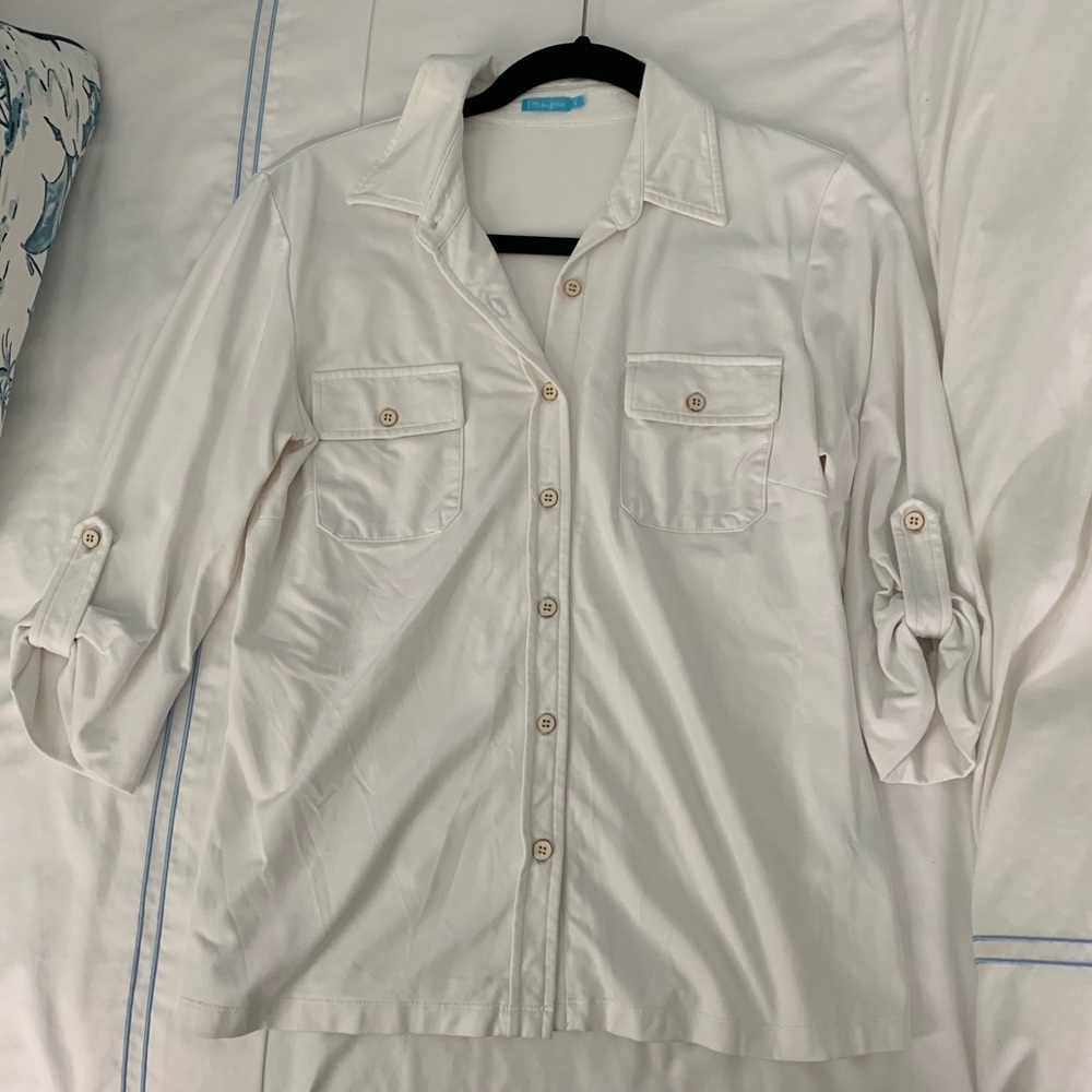 J. McLaughlin 3/4 sleeve jersey button down white